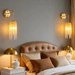 2 Pack 17" Indoor Wall Light Elegant Gold Crystal Bead String Led Sconce Fixture. Fixed Price $105.99.
