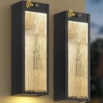 New Two Siafavoi 15" Exterior Black Waterproof Outdoor Ripple Glass Wall Sconces. Fixed Price $35.00.