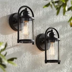 Modern Outdoor Wall Lights Fixtures Set Of 2 Black 10 1/4" Clear Glass Exterior. Fixed Price $199.98.