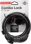 Schwinn Steel Cable Bike Combo Lock 5' X 12MM Resettable W/ Light, Black. Fixed Price $15.87.