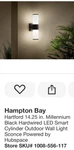Hampton Bay Hartford 14.25 In. Black Led Smart Cylinder Outdoor Wall Sconce. Fixed Price $50.34.