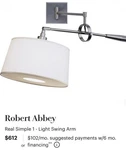 Robert Abbey Real Simple Swinger Wall Sconce 1829 Gun Metal. Fixed Price $255.00.