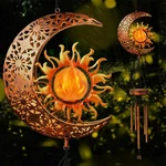 Solar Sun Moon Wind Chimes Outdoor, Waterproof Bells Light With Crackle Gla. Fixed Price $38.11.