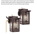 2-PACK Outdoor Porch Lights With Outlet,dusk To Dawn Modern Wall Ligh.... Fixed Price $55.00.