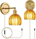 Plug Wall Sconces Set Of 2 Vintage Bedroom Bedside Lights With Tulip Gla. Fixed Price $88.99.