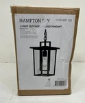 Hampton Bay Keswick 1-LIGHT 14.63 In. Matte Black Outdoor Pendant Clear Glass. Fixed Price $59.39.