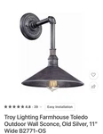 Troy Lighting Toledo 1-LIGHT Outdoor Wall Old Silver Finish. Fixed Price $275.00.