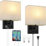 HT-R146 Haitral Wall Sconces Plug In With Bulbs Lamps For Bedroom Usb & Outlet. Fixed Price $54.87.