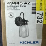 Kichler Lyndon 1-LIGHT Architectural Bronze Outdoor Sconce W/ Clear Seeded Glass. Fixed Price $79.47.