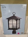 Hampton Bay Exterior Post Lantern Light, Seeded Glass, Aged Iron Finish. Fixed Price $60.00.