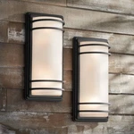 Habitat 16" High Black And Frosted Glass Outdoor Wall Light Set Of 2. Fixed Price $168.95.