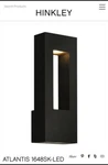 Sconce Hinkley Lighting 1648SK-LED Atlantis Outdoor Wall Satin Black. Fixed Price $189.25.