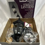 Vintage Twin Pack Outdoor Coach Lanterns Black Cast Aluminum Wall Mount 1999. Fixed Price $149.99.