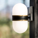 Capsule 10" High Matte Black And Gold Outdoor Wall Light. Fixed Price $198.00.
