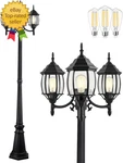 Outdoor Lamp Post Light 3-HEAD, Classic Black With Clear Glass Panels, E26 Base. Fixed Price $225.39.