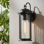 Bruton 17" High Matte Black And Water Glass Outdoor Wall Light. Fixed Price $99.95.