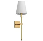 New 5.9" 1-LIGHT Gold Wall Sconce With White Fabric Shade For Bathroom Hallway. Fixed Price $30.00.