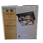 Hampton Bay Square Exterior Flush Mount Light Age Iron 11" Seeded Glass Nob. Fixed Price $39.99.