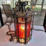 Gothic Spanish Revival Medieval Style Wrought Iron Swag Lamp Pendant Light. Fixed Price $269.00.