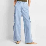 Size 16 Light Wash High-rise Wide Leg Cargo Jeans 7 Pockets-universal THREAD-$36. Fixed Price $19.95.
