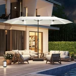 15FT Double-sided Solar Patio Umbrella With Led Lights, Base & Crank Outdoor. Fixed Price $124.99.