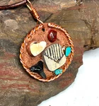 Copper Pendant Necklace, With Very Old Pottery, Elk Ivory Tooth & Turquoise. Fixed Price $75.00.