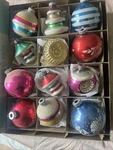 12 Vintage Shiny Brite Bumpy, Double Indent, Lantern, Tornado, Mica, Stenciled. Fixed Price $379.99.