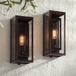 Industrial Outdoor Wall Lights Set Of Bronze 15 1/2" For Post Exterior Barn. Fixed Price $259.98.