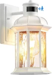 White Motion Sensor Exterior Wall Light Lantern, Modern Dusk To Dawn Outdoor. Fixed Price $77.99.