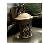 Traditional Bronze Metal Outdoor Wall Lantern Scroll Design, Mounted. Fixed Price $75.00.