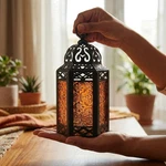 Stylish Moroccan Lantern - 8.5 Amber Glass Candle Holder For Weddings & Ramadan. Fixed Price $23.20.