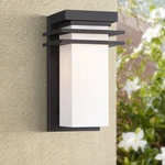 Franklin Iron Bernadine 12" Black And Milk Glass Outdoor Wall Light. Fixed Price $189.99.