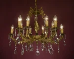 Antique Spanish Chandelier 12 Lights Brass Cherubs Crystal 29.5. Fixed Price $1255.00.