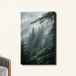 Misty Forest Wall Art Evergreen Trees Fog Atmospheric Woodland. Fixed Price $11.17.