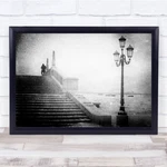 Black And White Stairs Sea Front Lamp Post Wall Art Print. Fixed Price $13.43.