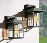 2-PACK Mill 11" Black Square Outdoor Wall Lantern Sconce W/seeded Glass/free S&h. Fixed Price $125.00.